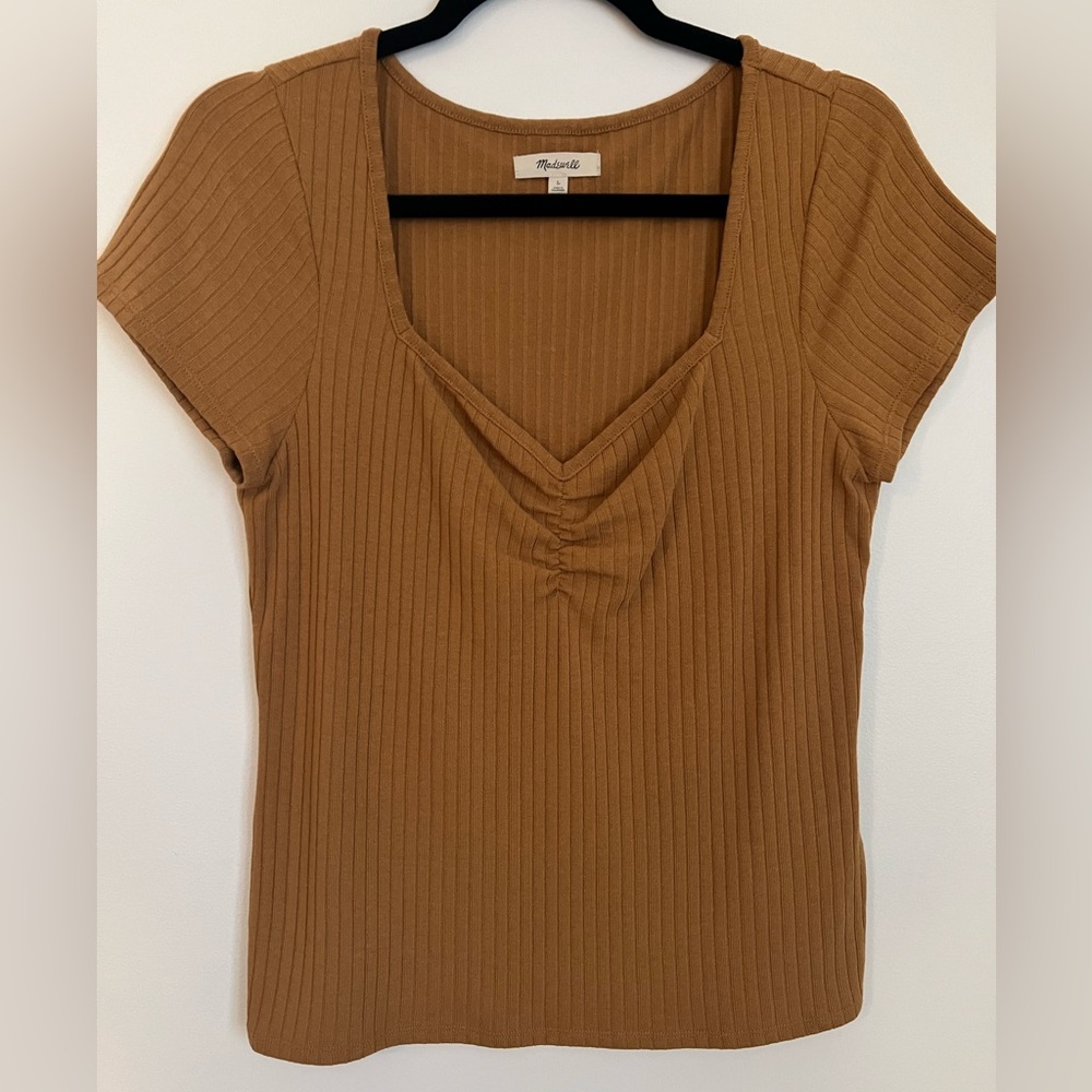 Madewell Brown Ribbed Top, Size L